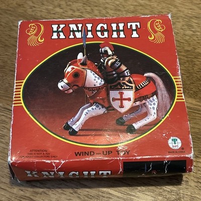 Vintage Knight Riding Horse Mechanical Tin Wind Up Toy Working Key