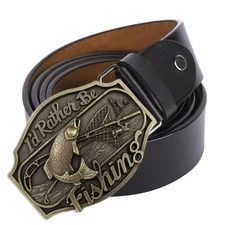Men's Leather Belt with Fishing Buckle Design Western Work Casual Style