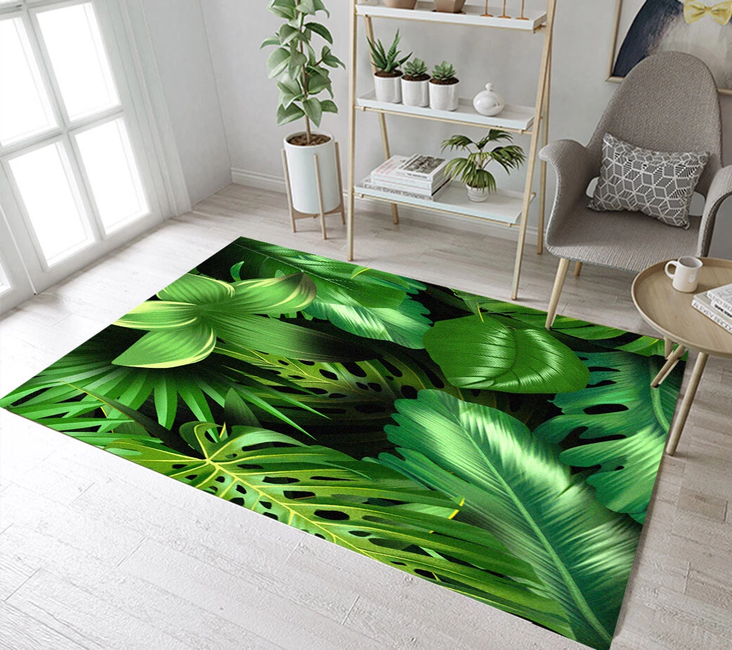 Exotic Tropical Jungle Plants Green Leaf Area Rugs Bedroom Living Room Floor Mat