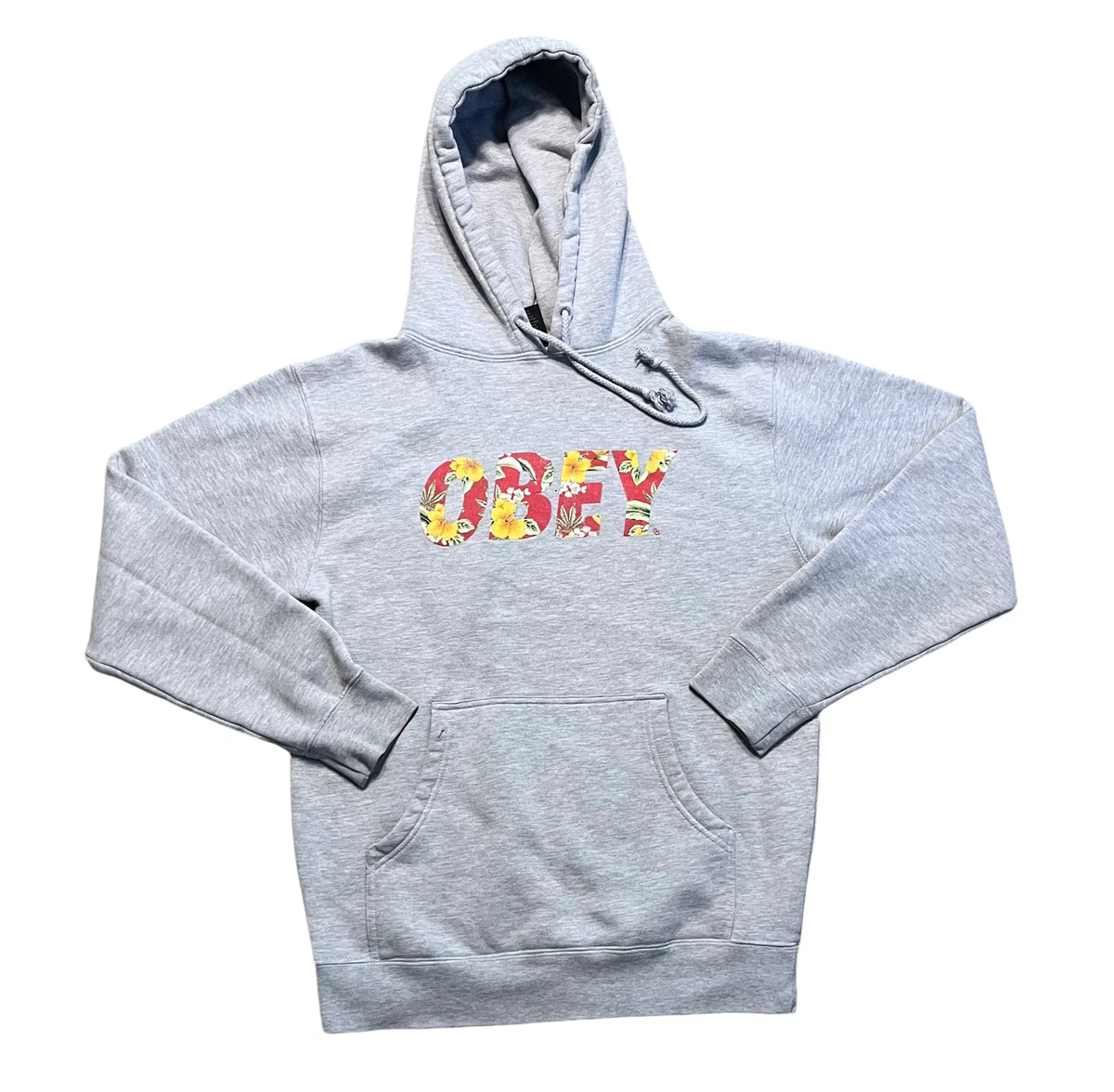 Obey Hoodie Adults Small Gray Floral Logo Long Sleeve Skate Pullover  Sweater | eBay