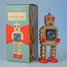 HIGH WHEEL ROBOT 5" Saint John Wind Up Tin Toy Collectible Retro Outer Space St.