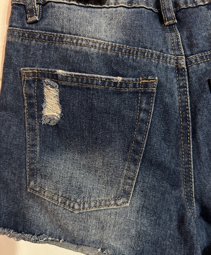 Pantalones cortos Almost Famous Mom para mujer talla 0 tiro medio azul denim desgastado - Imagen 6 de 7