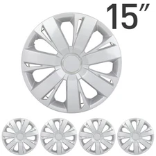 4Pcs 15" Front Rear Wheel Covers Snap On Hub Caps Silver Rim Covers For R15 Tire