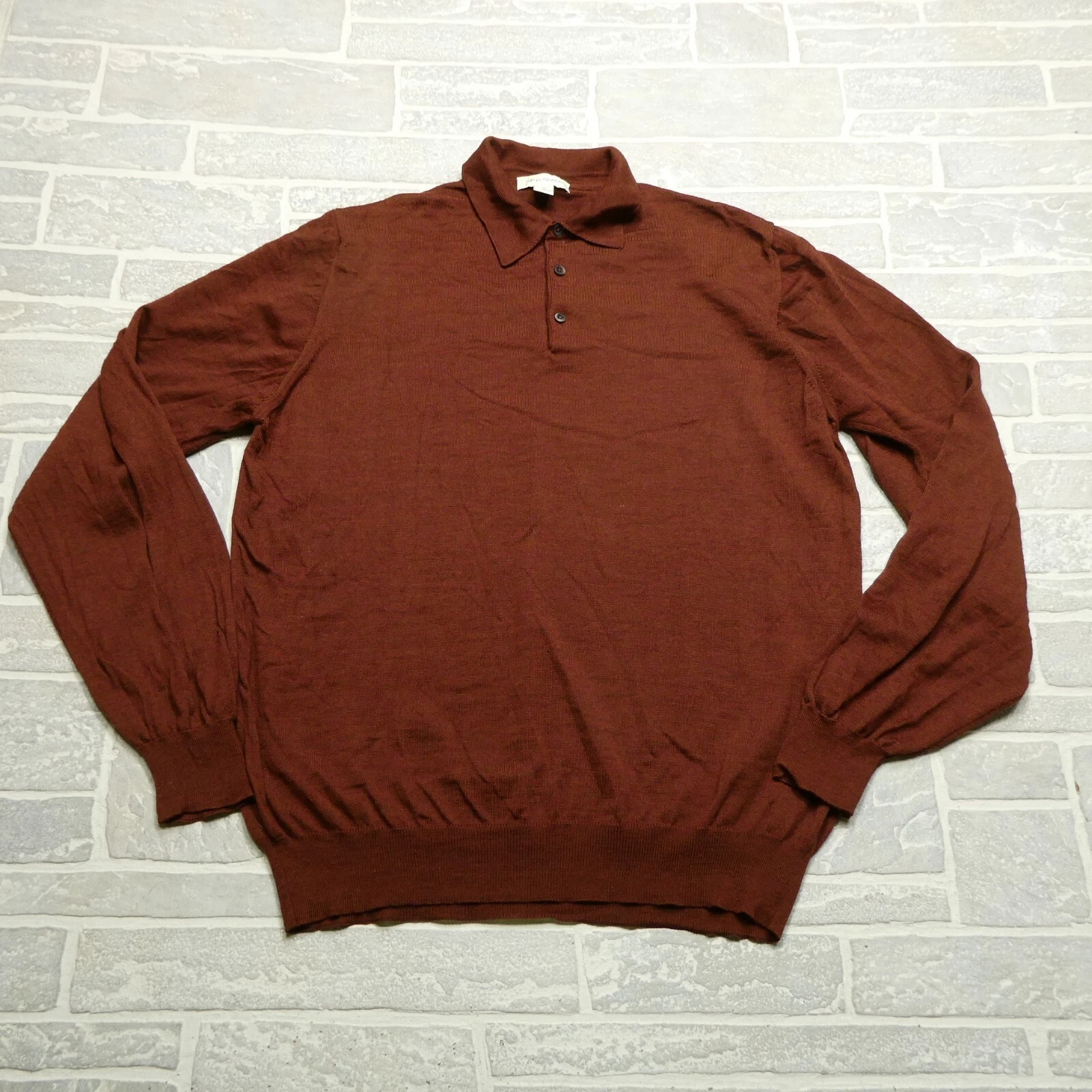 John W. Nordstrom Sweater Mens Large Long Red Merino Wool Collared Lightweight