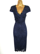 Lipsy Lace Bodycon Dress Size 16 Navy V neck   Evening Party Occasion Wedding 