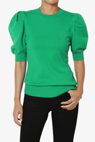 TheMogan Women's Puff Short Sleeve Sweater Crew Neck Casual Pullover Knit Top - Picture 9 of 98