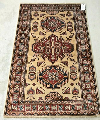 Handmade Afghan Kazakh Tribal Accent Rug 3'x4' Natural Dyes Wool Geometric SALE!