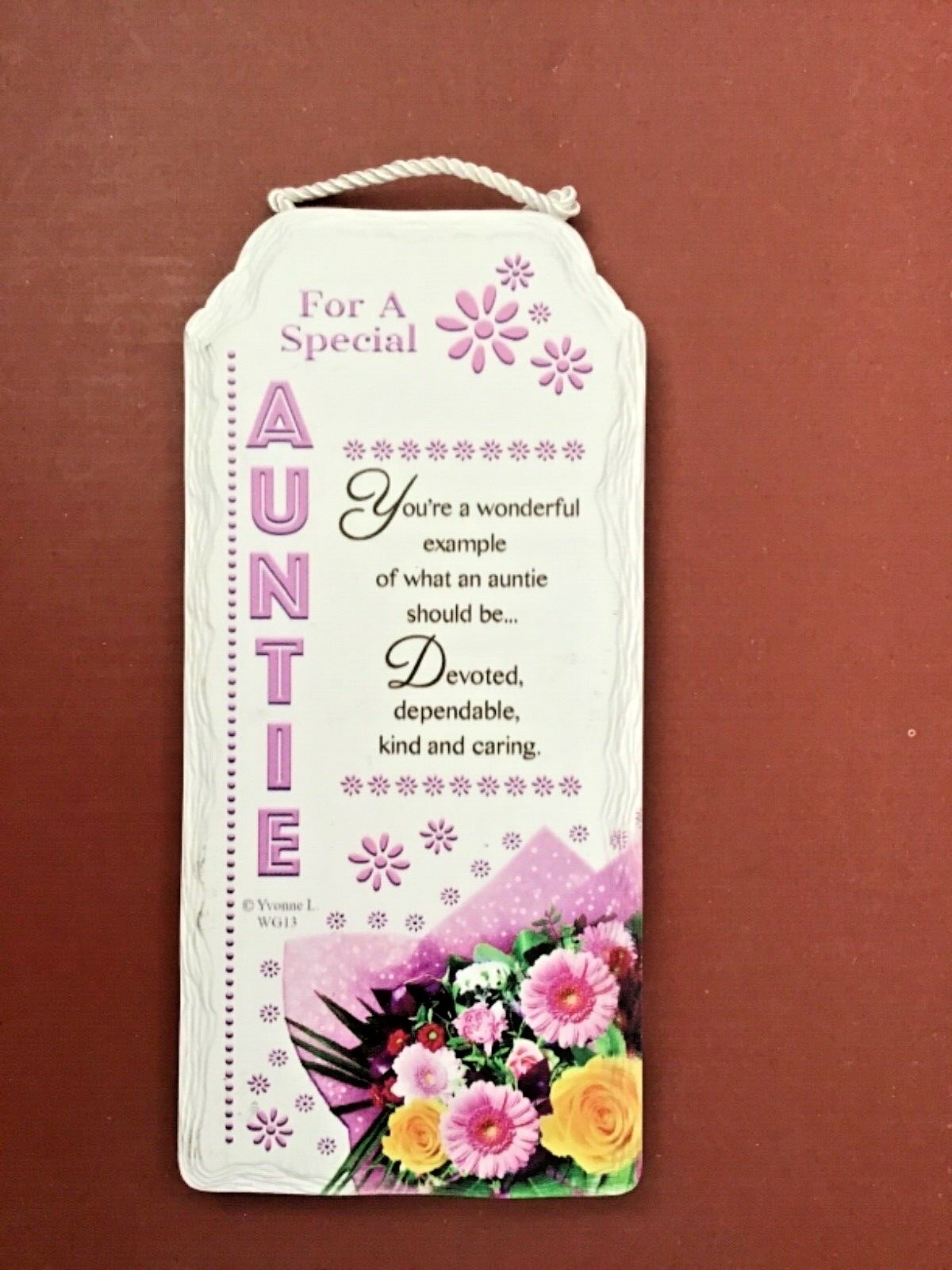 Special Auntie porcelain boxed gift hanging standing plaque free p&p