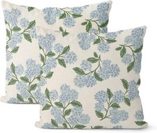Spring pillowcase 18x18 inches with 2 blue-green hydrangea decorations