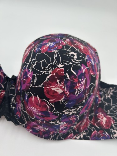 Torrid Curve 360 Back Smoothing Bra Sz 44DDD Underwire Fuchsia Black Flowers - Picture 8 of 11