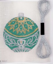 Vintage Glass Ornament Christmas Needlepoint Canvas Hand Painted 18 mesh signed