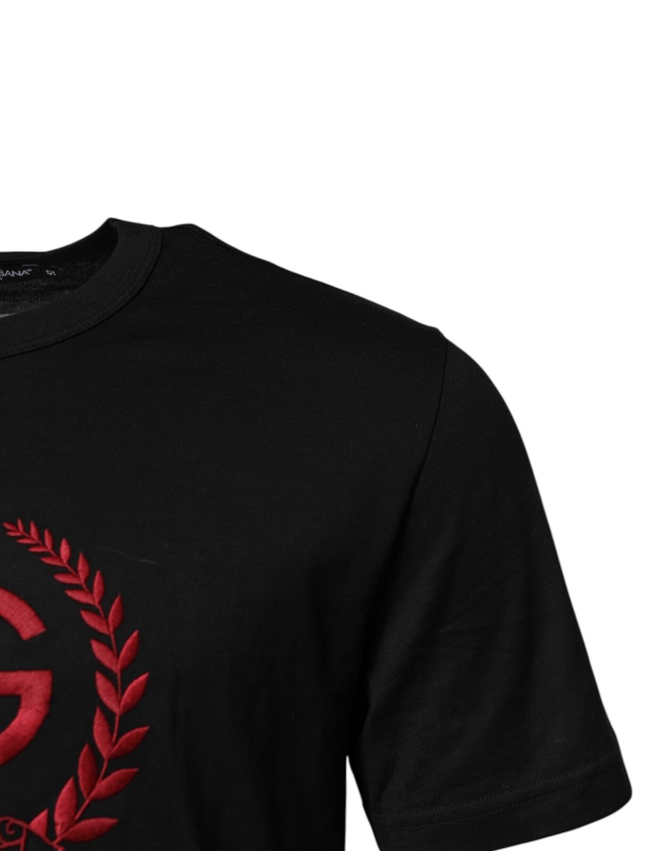 DOLCE & GABBANA T-shirt Black Cotton Embroidered Crew Neck