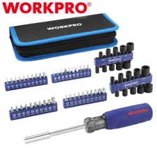 WORKPRO 61PC Magnetic Screwdriver Bits & Nut Driver Set Organizer Bag Metric SAE