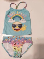 Emoji Brand Girl's Size XS 4-5 Good Vibes Blue 2 Pc Swimsuit