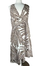 Lauren Ralph Lauren (Sz 8) Feathers Print Wrap Sleeveless V-Neck Maxi Dress Open