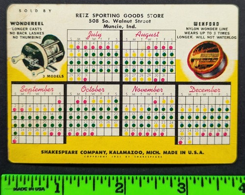 Vintage 1951 Shakespeare Angeln Taschenkalender Kalamazoo MI (Eckfalte) - Bild 2 von 2