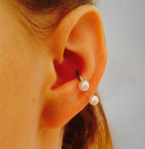 14g 5/8" Surgical Steel CONCH Horseshoe with 6mm Classic White PEARL Balls. - Bild 8 von 9