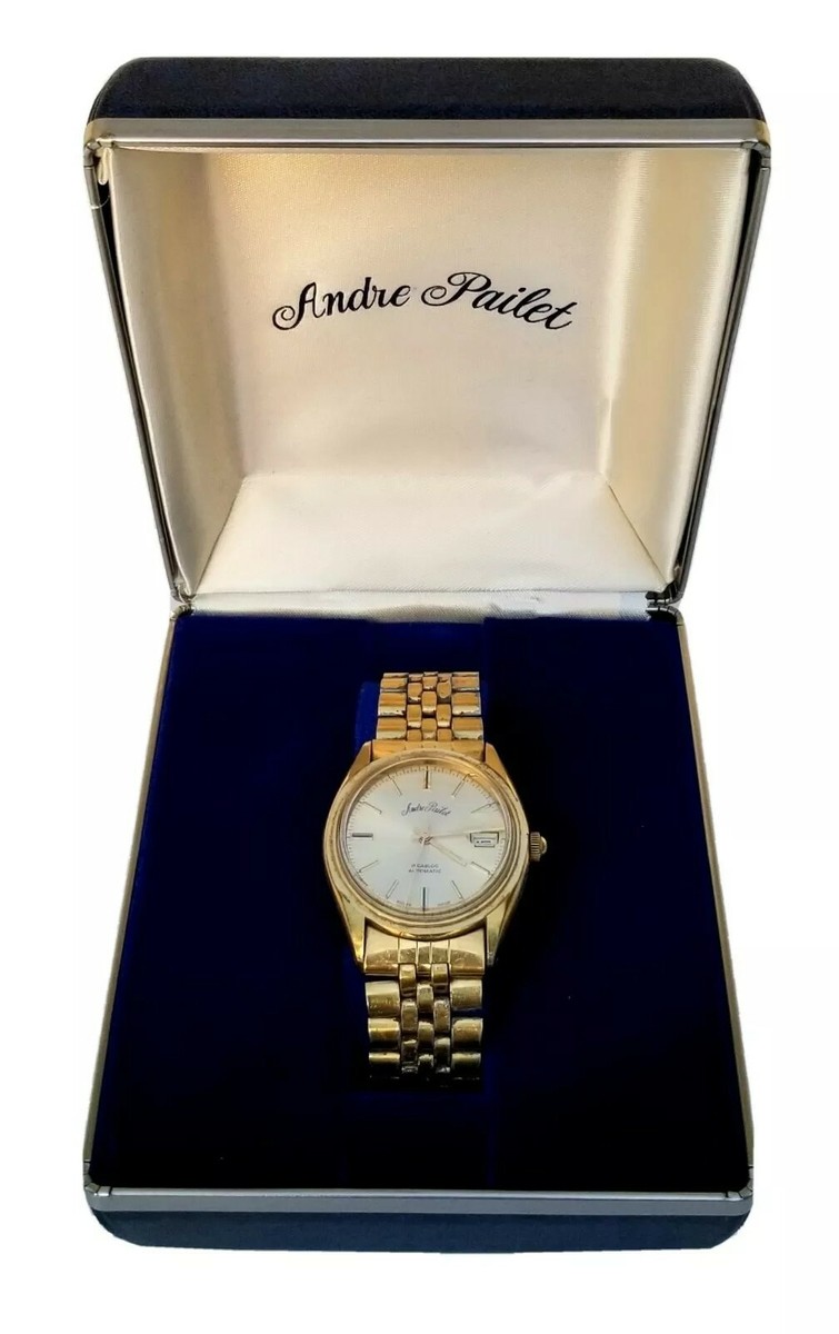 Vintage Andre Pailet Swiss Automatic 17 Jewels Gold Tone Date