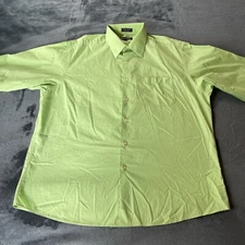 Bergamo New York Button Up Long Sleeve Lime Green Collar Shirt XL 17-17.5 34/35