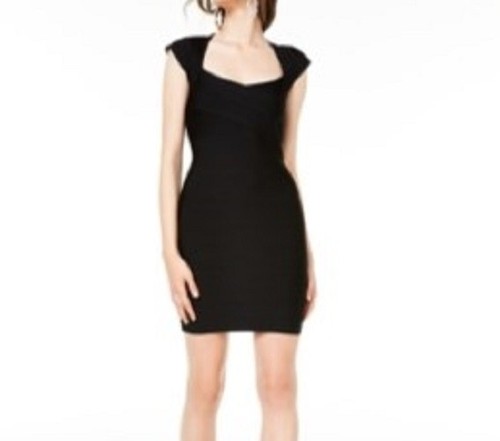 Bebe Damen schwarz Flügelärmel U-Ausschnitt Mini Bodycon Cocktailkleid neu mit Etikett XS