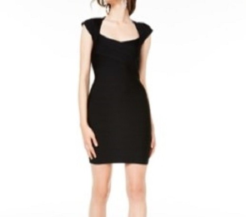 Bebe Womens Black Cap Sleeve Scoop Neck Mini Body Con Cocktail Dress NWT - Picture 1 of 5