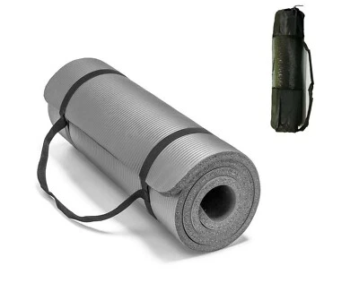 BOOKISHBUNNY Gray All Purpose Exercise Mat Thick Non Slip Gym Yoga Pilates Fitness Bag Strap