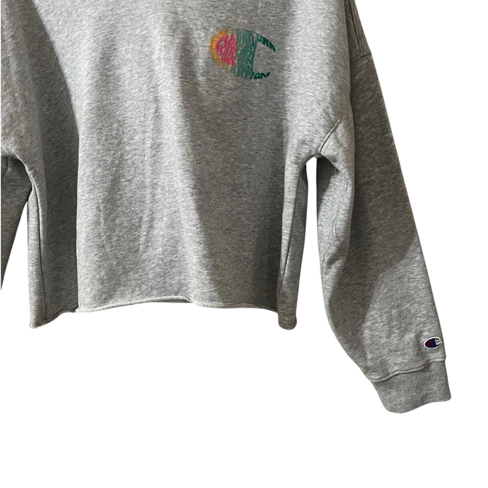 Champion Sudadera con Capucha Recortada Talla Mediana Gris Jaspeado Sudadera De Gran Tamaño Con Capucha Foto 4 de 4