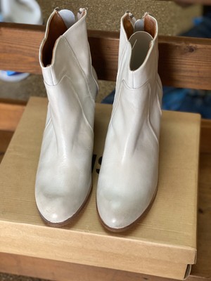 white booties with wood heel