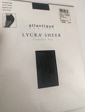 NOS S/M NORDSTROM Atlantique Lycra Sheer BLACK Control Top PantyHose Shadow Toe