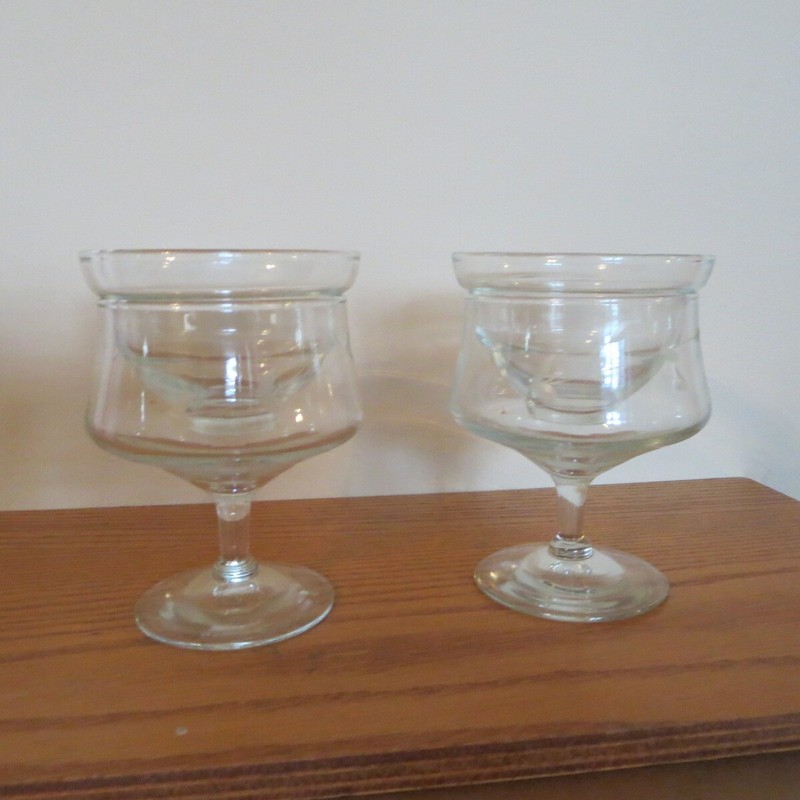 Set of 4 Princess House Crystal #816 Shrimp Cocktail Etched Glasses with Inserts
