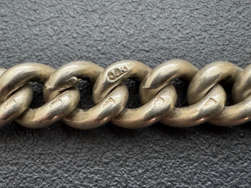 Antigua cadena de reloj Albert de plata maciza con sello pesado 41 gr única 25 Foto 2 de 4