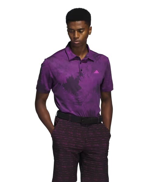 adidas Flower Mesh Print Golf Polo Shirt - Black/Lucid Fuschia adidas Flower Mesh Print Golf Polo Shirt - Black/Lucid Fuschia