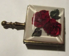 Vintage Silent Butler Ladies Pocket Ashtray Acrylic Red Roses Gold Tone
