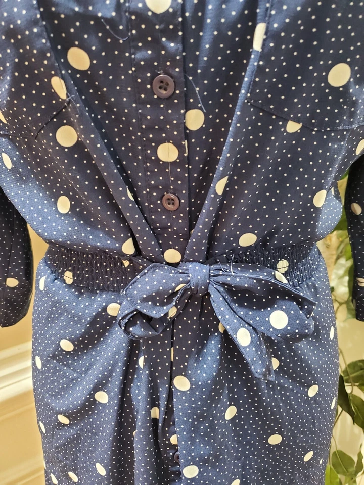 Millenium женщин синий и белый полиэстер с воротником длинным рукавом колена платье XL - Изображение 3 из 4