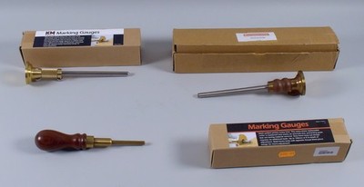 Lot of 4 Brass & Wood Marking Gauges Quang Sheng, KM Tools, Crown Tools