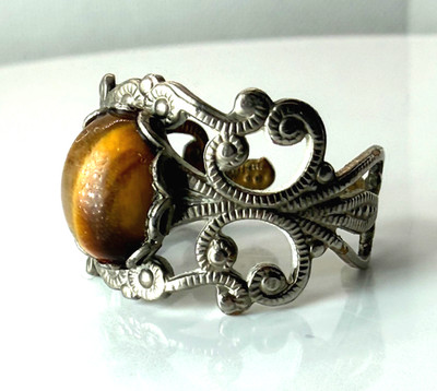 Ring Vintage Clark & Coombs Tigerauge filigran silberfarben verstellbar Uniset