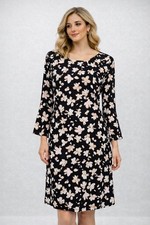 Floral Shift Dress Womens 12 Black White 3/4 Bell Sleeve Tommy Hilfiger