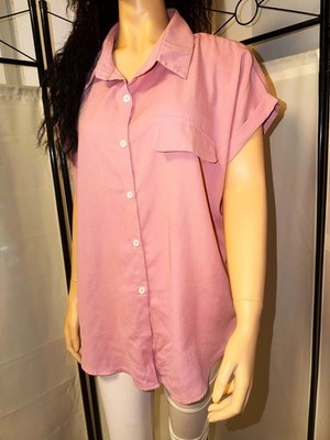 SheIn Curve Bluse/Hemd altrosa Kragen Kurzarm deko Brusttasche Gr XL