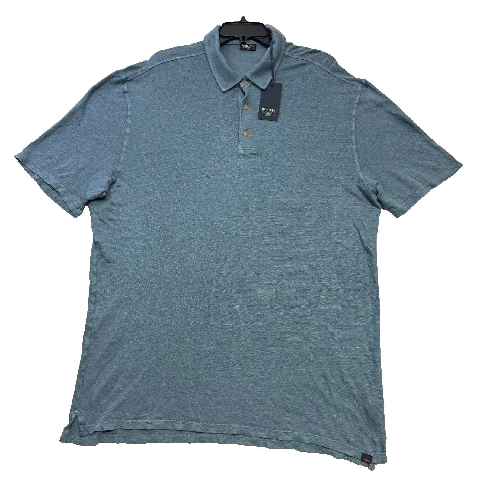 Faherty Reserve SS Linen Polo Shirt Mens XL Teal Blue Relaxed Fit NWT $168 New