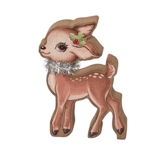 Transpac Wood Tinsel Deer Shaped Block TC05556