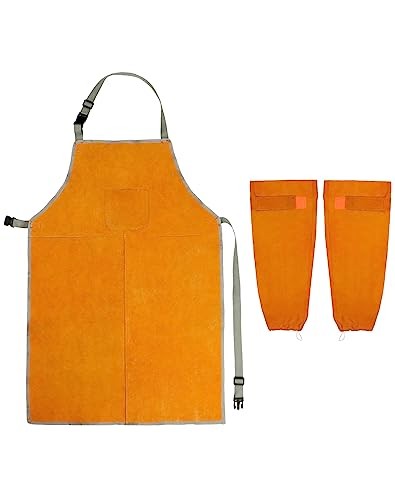 Welding Apron& Sleeves, Welding Work Protectors Set, Heat and Flame Resistant