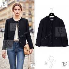 CHANEL 25S 2025 Black Cotton Collarless Tweed Jacket Runway 40 US8