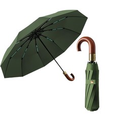 Luxurious Travel Folding Umbrella for Men Automatic Open/Close Crook Real Woo...