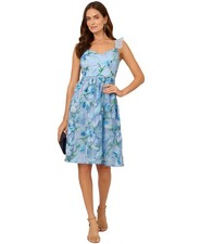 Adrianna Papell Blue Floral Embroidered Dress 2 Cocktail Wedding Guest Fit Flare