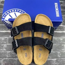 New Birkenstock Arizona Black Suede Leather Soft Footbed Unisex Sandals EU 37-45