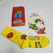 Grinch Christmas Socks 2025 McDonald's Adult Happy Meal YELLOW McShaker Fry Bag