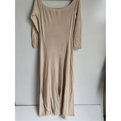 Free People Beach Maxi Dress Neutral Beige off shoulder Scoop Neck Boho Small