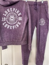 PINK Victoria's Secret Sweatsuit Set M Sweatshirt  Sweatpants S PLUM stonewash