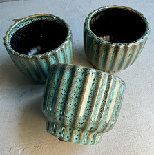 Small TURQUOISE JUNGLE Style Glazed Ceramic POT | Stylish Design | Wavy Pattern