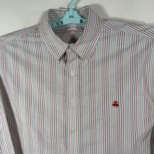 Brooks Brothers Shirt Mens Large White Button Down Oxford OCBD Striped Non Iron